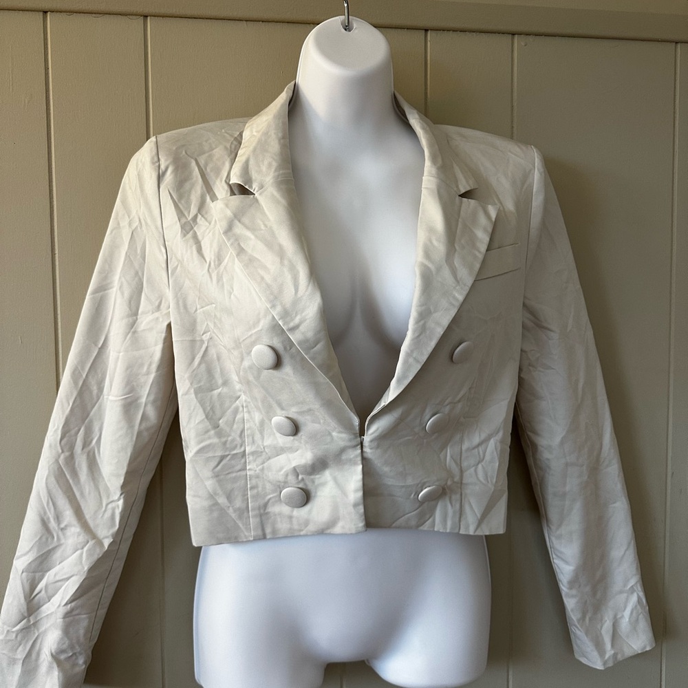 NWT 7 For All Mankind Off-White Cropped Double-Breasted Blazer